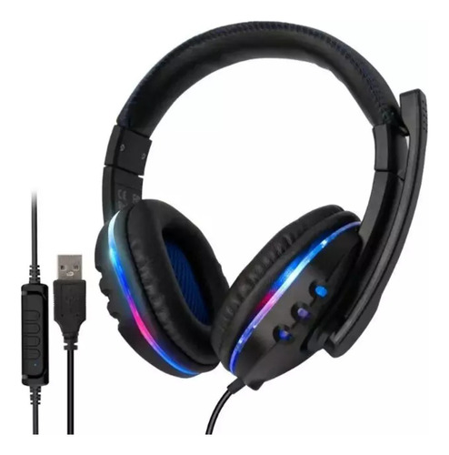Fone Headphone Gamer Estéreo Para Pc Led Kapbom Ka-9007 Cor Preto Luz Azul