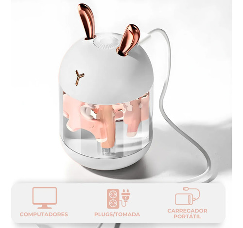 Umidificador Carrossel Abajur Com Led Branco