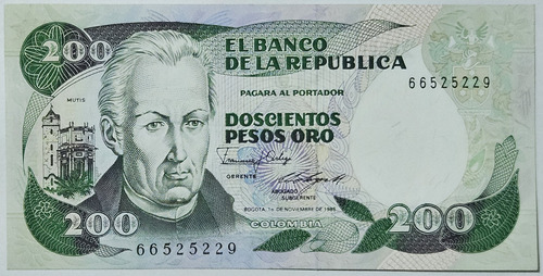 Billete 200 Pesos 01/nov/1985 Colombia Au