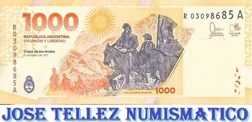 Billete 1000 Pesos San Martin Reposicion Sin Circula Palermo (Usado)