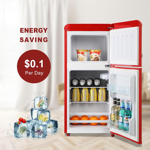 Nevera Con Congelador Mini Retro Red 3.5 Cu.ft Refrigerador