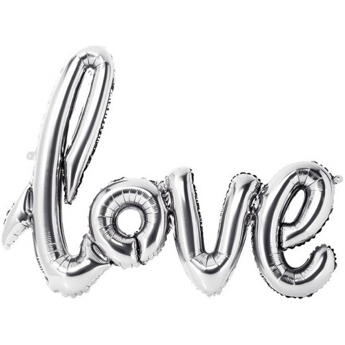 Globos Love Letra Cursiva Plateado