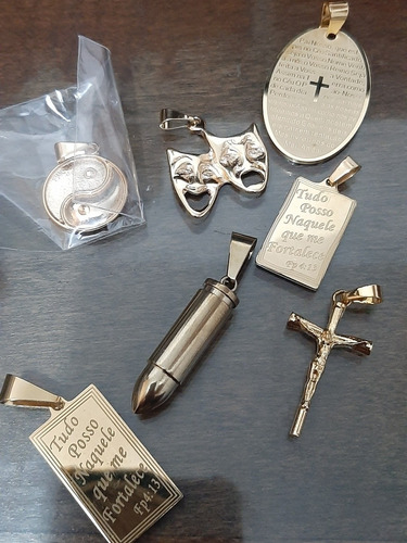 Kit Para Revenda 4 Correntes + 4 Pingentes Folheados A Ouro