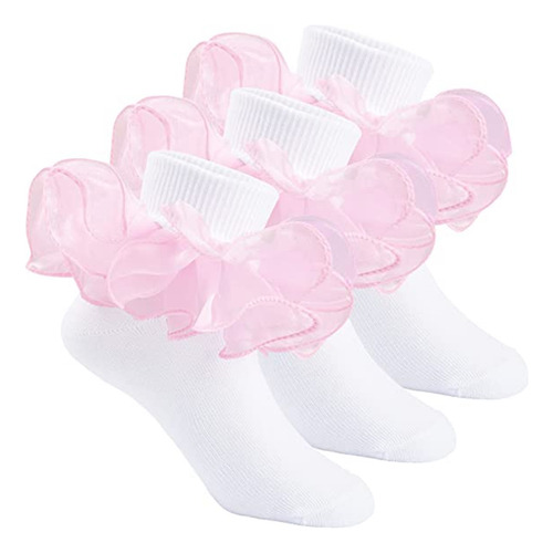 Calcetines De Encaje Con Volantes Para Niñas, 3 Pares, Calce