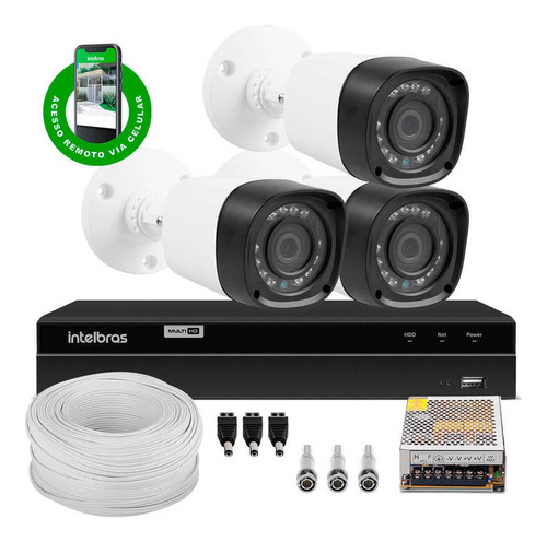 Kit 3 Câmeras Fullhd Dvr 4 Canais Intelbras Mhdx + Itens