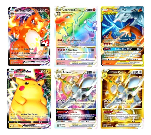 Super Kit 10 Cartas Pokemon Charizard Arceus Mewtwo Pikachu