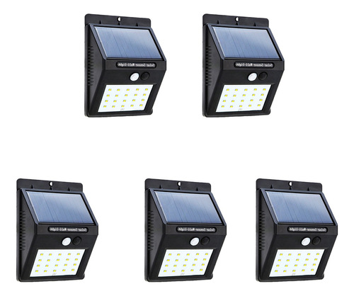 Pack 5 Foco Solar Led Con Sensor De Movimiento 5 W