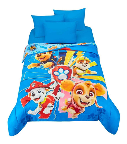 Edredón Matrimonial Paw Patrol Patrulla Canina Doble Vista Color Azul