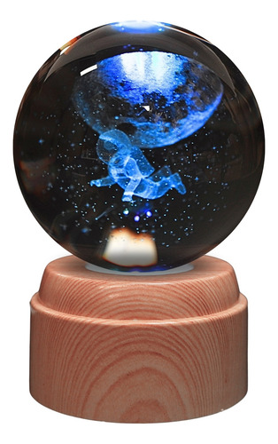 Lampara De Noche Bola Cristal Base Giratoria Led Colores 3d Madera Media Luna Astronautra