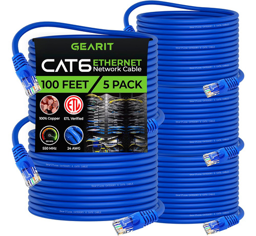 Gearit Cable Ethernet Cat 6 De 100 Pies (paquete De 5) - ...