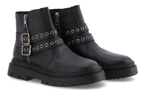 Borcego Bota Cuero Doble Cierre Suela Goma Mujer Invierno