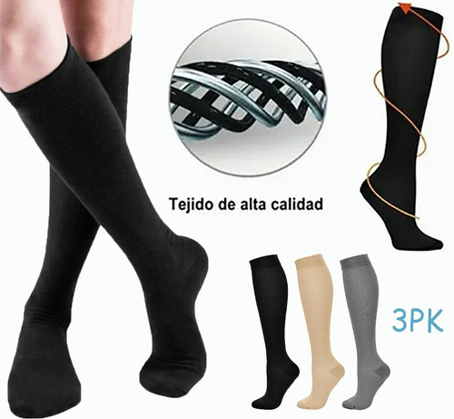 Imagen 4 de 9 de 3 Pares Calcetines De Compresión Para Mujer Hombre 20-30mmhg