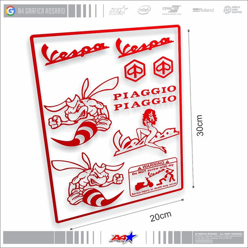 Vespa Piaggio Stickers En Plancha De 30x20cm