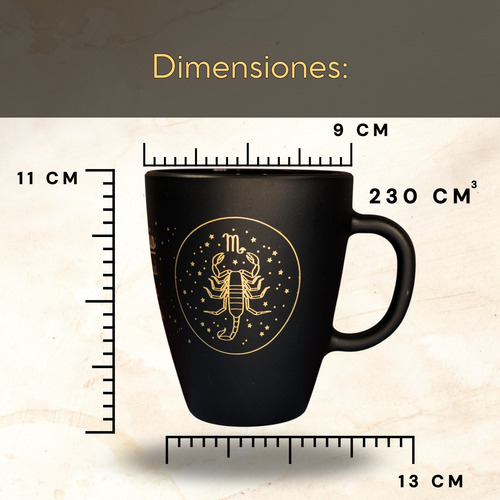 Taza Zodiaco Astrología Signos Esoterismo Caja Negra Dorada Escorpio Dorado/negro