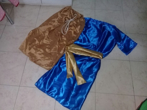 Tunica Raso Azul Capa Dorada Y Cinto Dorado Disfraz Rey Mago