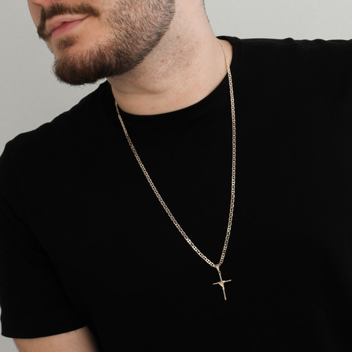Imagem 2 de 3 de Corrente Masculina Cordão Piastrine Banhada Pingente Cruz