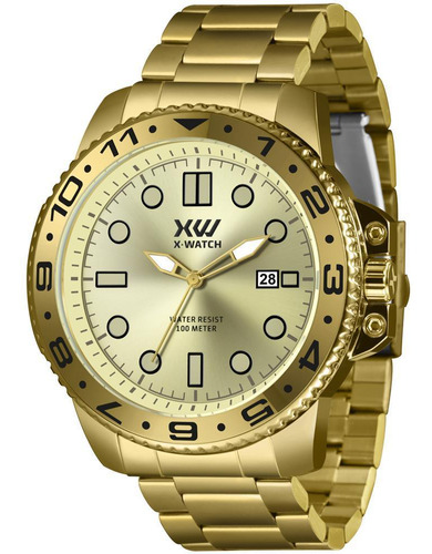 Relógio X-watch Masculino 57mm Dourado 100m