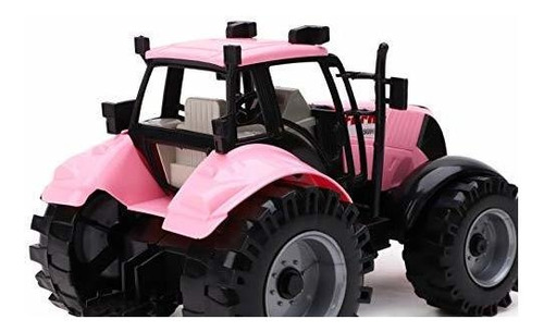 Tractor Agrícola De Fricción Con Capó Abatible Rosa 