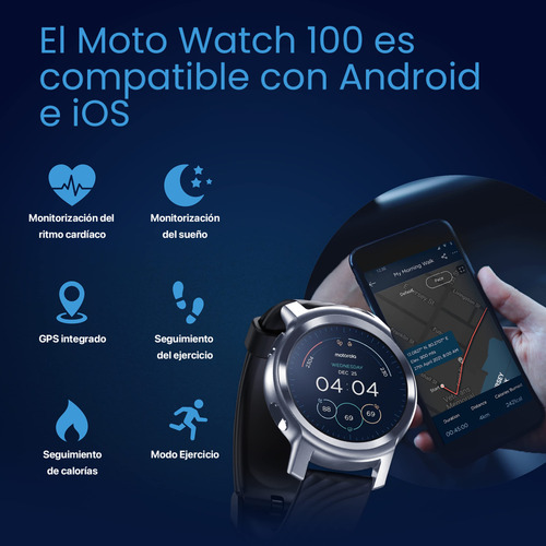 Smartwatch Moto Watch 100 Reloj Inteligente Deportivo 5atm Al Agua Smartwachth 1.3'' Pantalla Y Llamada Bluetooth Reloj Inteligente Hombre Color Plateado Plateado