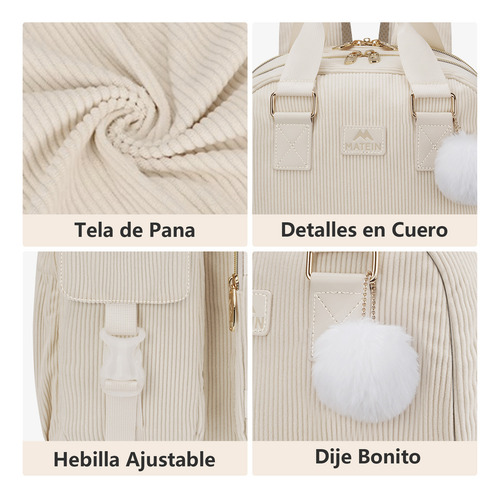 Mochila Corduroy Matein Urbana 30 L Portalaptop 15.6 Mujer Color Beige Diseño De La Tela Liso