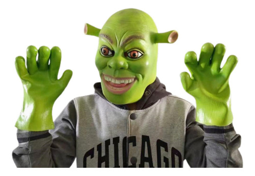 Máscara De Látex Verde Cabeza Completa Para Cosplay+ Guantes