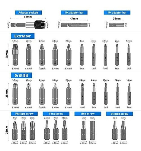 Juego 33 Extractor Tornillo Dañado Para Perno Roto Broca