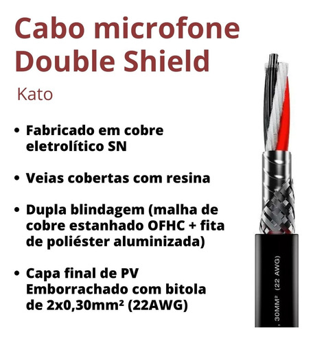 Cabo Microfone Estéreo Balanceado Dupla Blindagem 20 Metros