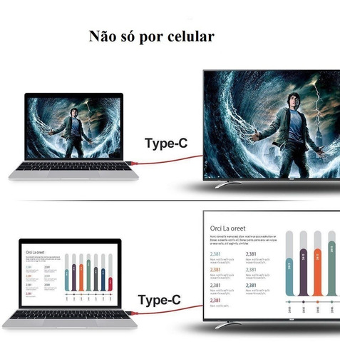 Imagem 5 de 10 de Cabo Hdtv Tipo C Para Hdmi Imagem Do Celular Notebook Em Tv