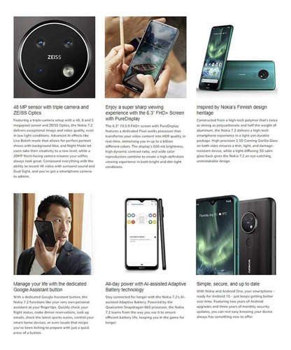 Nokia 7.2 Android 9.0 Pie 128 Gb 48mp Cámara Triple Teléfono Verde Oscuro