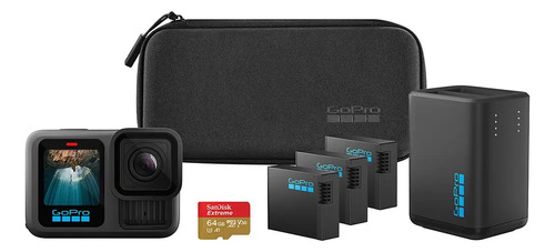 GoPro HERO13 Black Power Bundle - Kit com Câmera de Ação à Prova d'água 10m, 5.3K60, 27MP e Carregador duplo com Baterias, estojo e Cartão de Memória