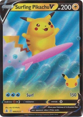 Pokemon Tcg - S&s - Celebrations - Surfing Pikachu V 8/25