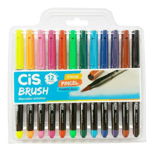 Caneta Pincel Cis Brush Aquarelável Com 12 Cores