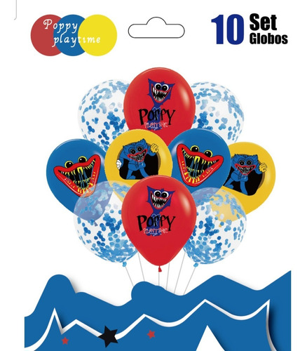 Set Globos De Látex Confetti Y Estampado Huggy Wuggy X 10