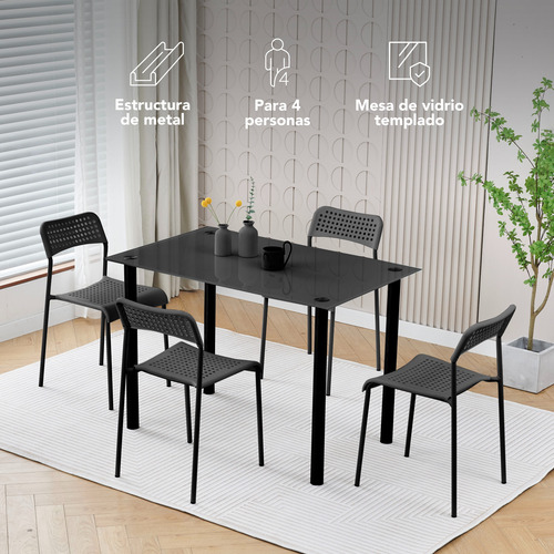 Juego De Comedor 4 Sillas Mesa Rectangular Cristal Elegante
