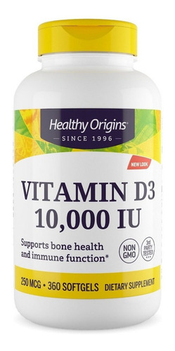 Suplemento en cápsulas blandas Healthy Origins  Vitamin D3 10000 IU vitaminas en pote 360 un
