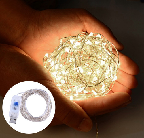 Fio Cobre Cordão Luz 10m 100 Leds Usb Fairy Light C/ 8 Modos