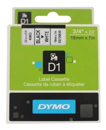 Cinta D1 Negro/blanco Dymo De 19mm 3/4 X 7m 45803 2 Piezas.