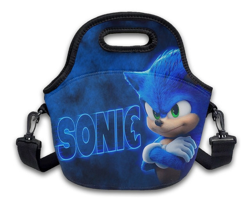 Lancheira Bolsa Infantil Com Alça Sonic Em Neopreme Cor Azul Nome Do Desenho Sonic