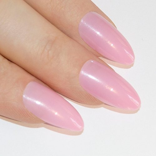 Bling Art Almond False Nails Fake Stiletto Pink Natural Acry