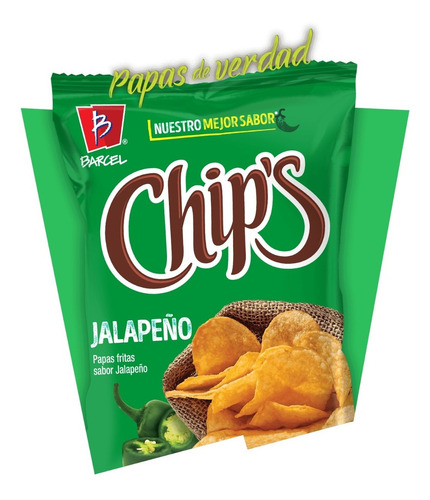2 Bolsas Papas Chips Verdes Sabor Jalapeño Barcel Snacks