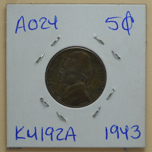 Moneda Usa 5 Centavos Jefferson 1943 Ceca P Plata A024
