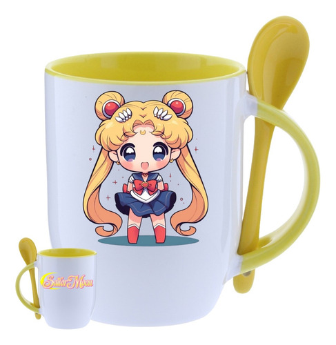 Taza Con Cuchara Sailor Moon 320ml Ceramica Premium Amarillo Sailor Moon