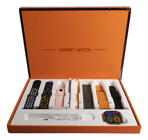 Relógio Inteligente Smartwatch - W69 + 07 Pulseiras Caixa Prateado Pulseira Laranja Bisel Prateado Desenho da pulseira Colmeia