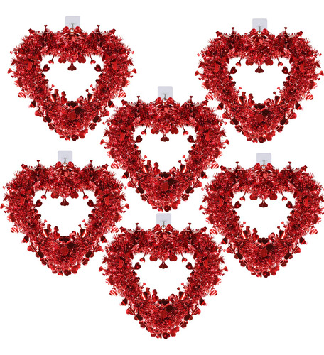 Coronas De Corazón De San Valentín, Paquete De 6, Oropel Roj
