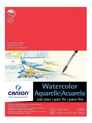 Cuaderno Dibujo Canson Watercolor Grano Fino 23x30 185g 15h