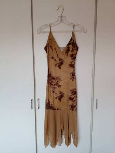 Vestido Beige Floreado De Tiras 