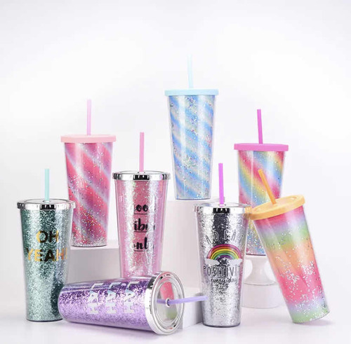 Vaso Para Agua Con Popote Con Brillo