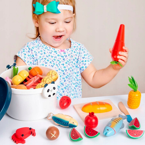 Imagen 5 de 5 de Comida De Juguete Frutas Madera Verduras Niñas Niños