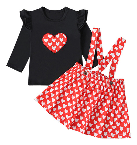 Conjunto De Top Love De Manga Larga Para Niña Y Falda Love C