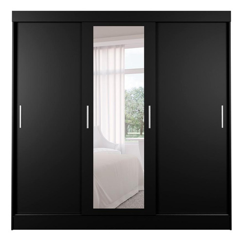 Guarda-roupa Casal Com Espelho Paris 3 Pt 2 Gv Preto